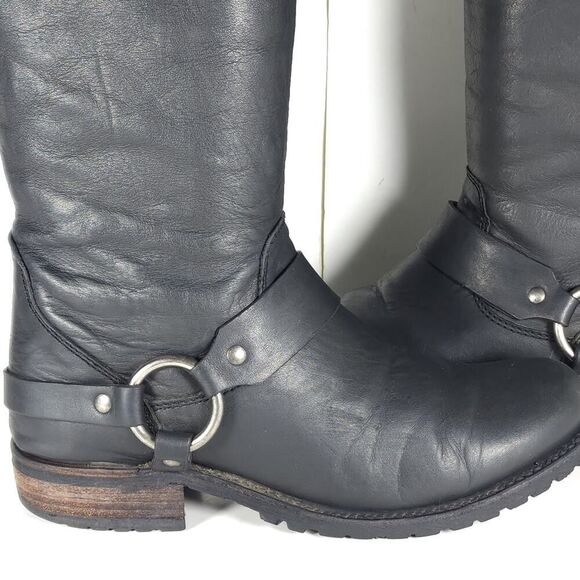LIBERTY Black Tall Moto Boots with Buckle - Picture 14 of 16